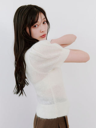 Sheer Mohair Puff Sleeve Knit Pullover