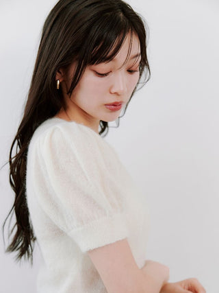 Sheer Mohair Puff Sleeve Knit Pullover