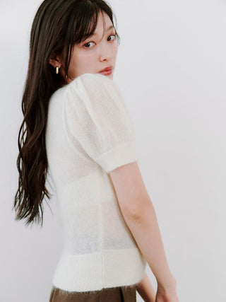 Sheer Mohair Puff Sleeve Knit Pullover