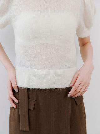 Sheer Mohair Puff Sleeve Knit Pullover
