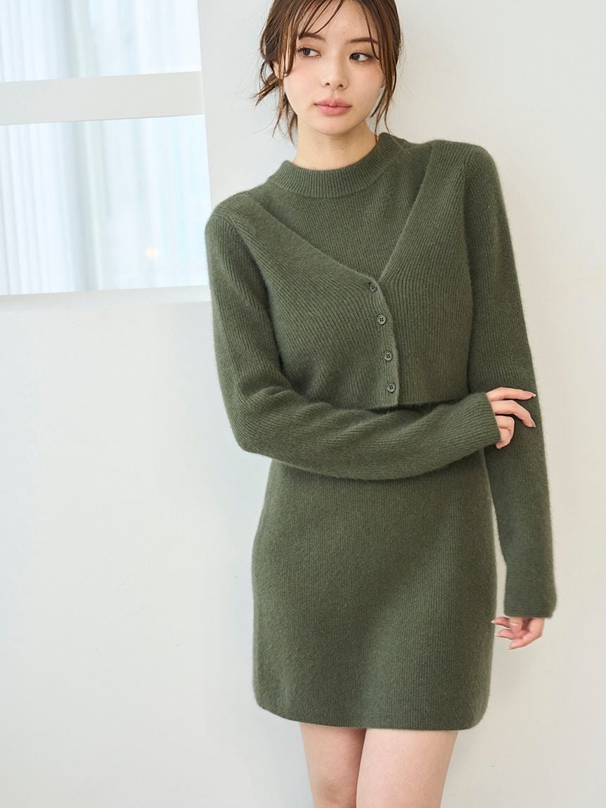 Raccoon Ribbed Short Cardigan F(ONE SIZE) / KHAKI Raccoon Ribbed Short Cardigan F(ONE SIZE) / KHAKI