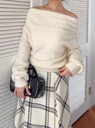 [HIGH QUALITY COLLECTION] Fox Cashmere Off-Shoulder Pullover