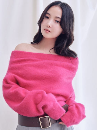 [HIGH QUALITY COLLECTION] Fox Cashmere Off-Shoulder Pullover