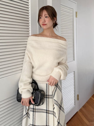 [HIGH QUALITY COLLECTION] Fox Cashmere Off-Shoulder Pullover