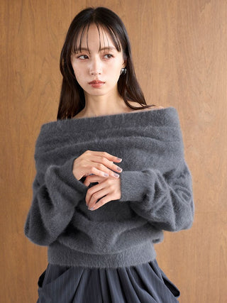 [HIGH QUALITY COLLECTION] Fox Cashmere Off-Shoulder Pullover