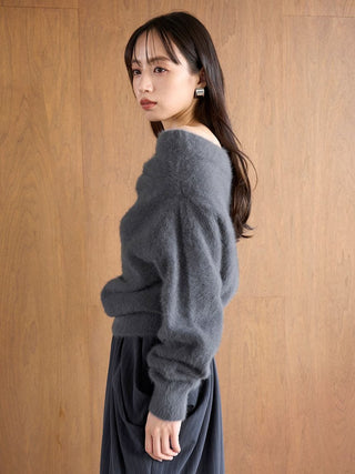 [HIGH QUALITY COLLECTION] Fox Cashmere Off-Shoulder Pullover