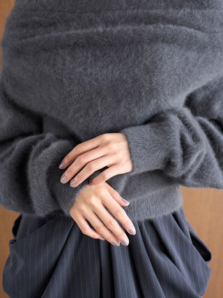 [HIGH QUALITY COLLECTION] Fox Cashmere Off-Shoulder Pullover