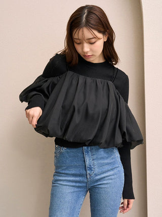 Off-shoulder layered knit pullover