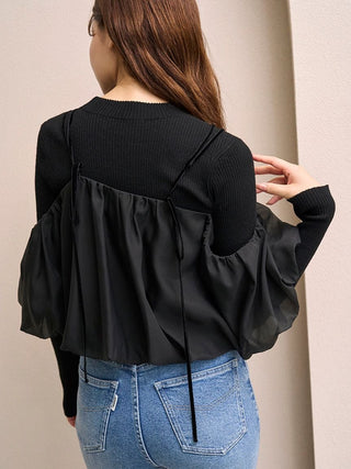 Off-shoulder layered knit pullover