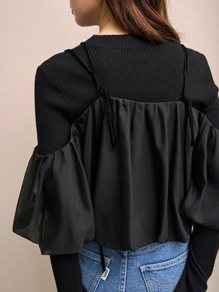 Off-shoulder layered knit pullover