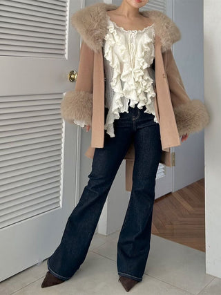 Ruffle design knit pullover