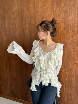 Ruffle design knit pullover