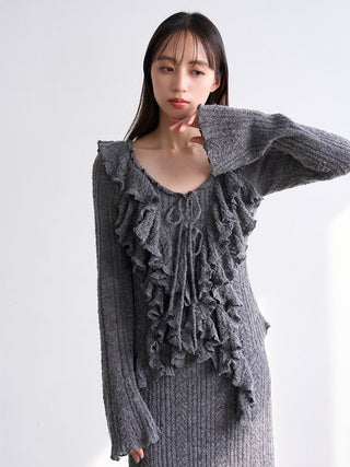 Ruffle design knit pullover