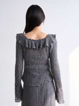 Ruffle design knit pullover