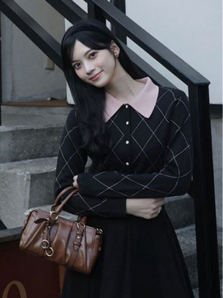 Argyle Check Cardigan