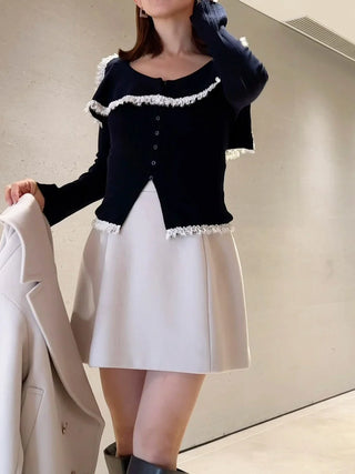 Sustainable Big Collar Lace Trim Knit Pullover