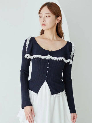 Sustainable Big Collar Lace Trim Knit Pullover