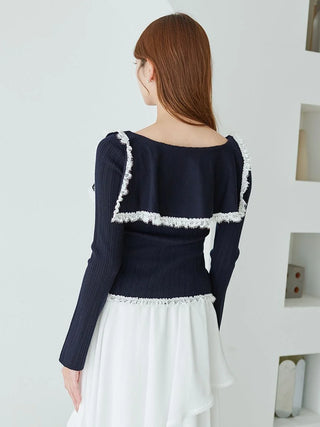 Sustainable Big Collar Lace Trim Knit Pullover