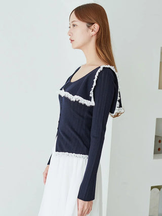 Sustainable Big Collar Lace Trim Knit Pullover