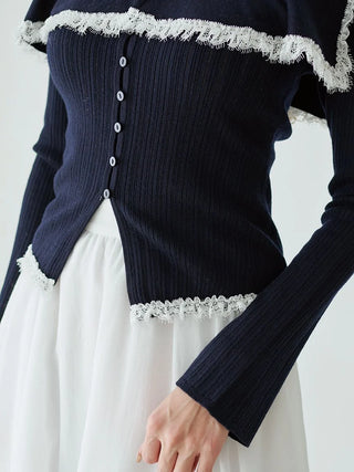 Sustainable Big Collar Lace Trim Knit Pullover