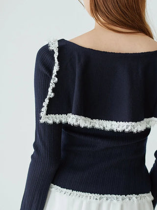 Sustainable Big Collar Lace Trim Knit Pullover