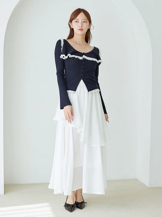 Sustainable Big Collar Lace Trim Knit Pullover