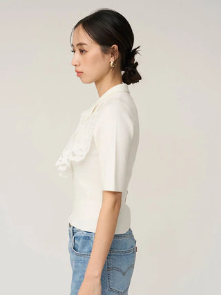 Embroidered Collar Docking Knit Top