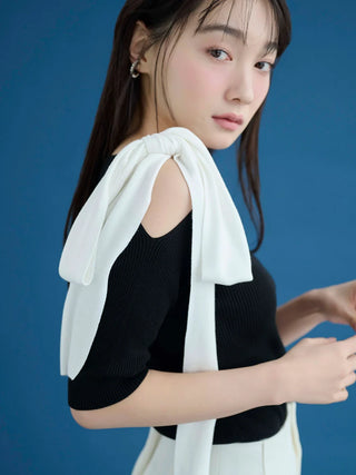 Ribbon Shoulder Knit Pullover