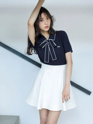 LACOSTE Bow-Tie Polo Knit Top