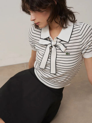 LACOSTE Bow-Tie Polo Knit Top