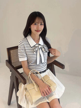 LACOSTE Bow-Tie Polo Knit Top