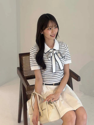 LACOSTE Bow-Tie Polo Knit Top