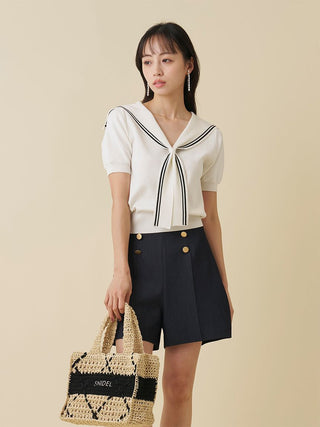 Cool-Touch Sailor Collar Knit Top