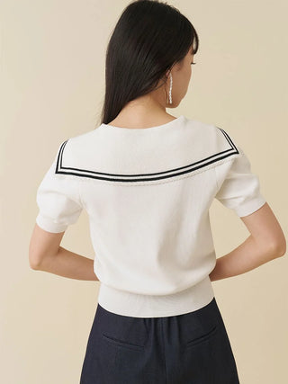 Cool-Touch Sailor Collar Knit Top