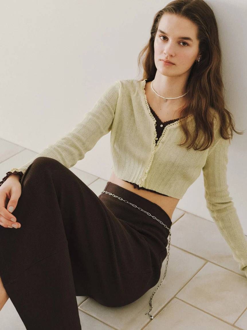 Lace-Trim Sheer Cardigan – SNIDEL Lace-Trim Sheer Cardigan – SNIDEL