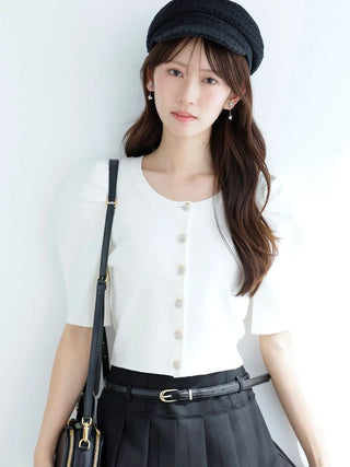 Fruit Button Puff Knit Cardigan