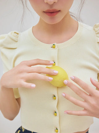 Fruit Button Puff Knit Cardigan