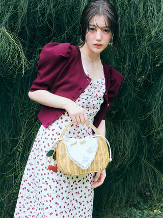 Fruit Button Puff Knit Cardigan