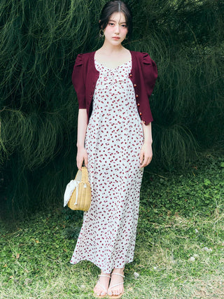 Fruit Button Puff Knit Cardigan