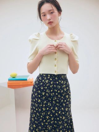 Fruit Button Puff Knit Cardigan