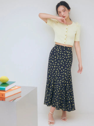 Fruit Button Puff Knit Cardigan