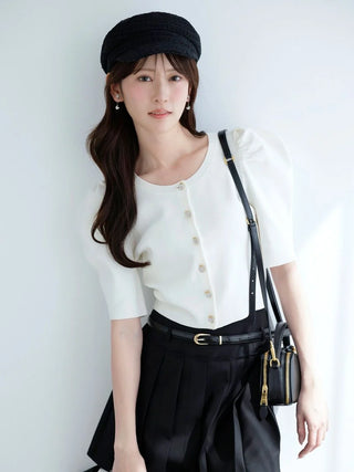 Fruit Button Puff Knit Cardigan