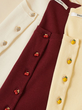 Fruit Button Puff Knit Cardigan