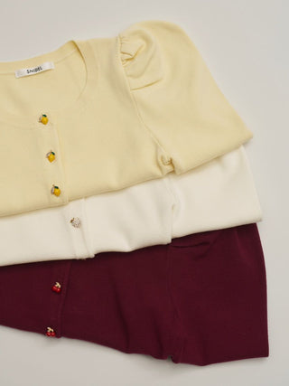 Fruit Button Puff Knit Cardigan