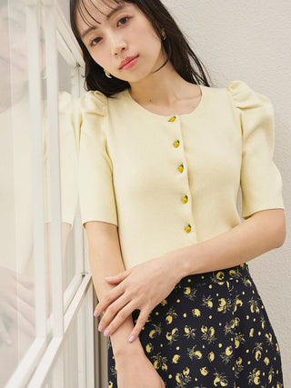 Fruit Button Puff Knit Cardigan