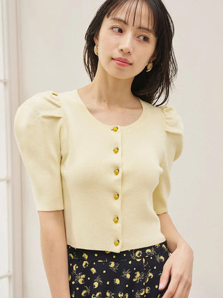 Fruit Button Puff Knit Cardigan