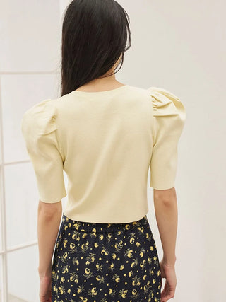 Fruit Button Puff Knit Cardigan