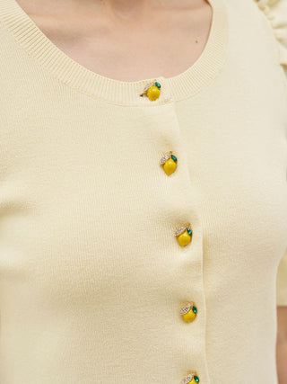 Fruit Button Puff Knit Cardigan