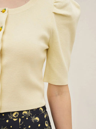 Fruit Button Puff Knit Cardigan