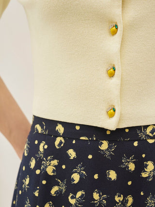Fruit Button Puff Knit Cardigan